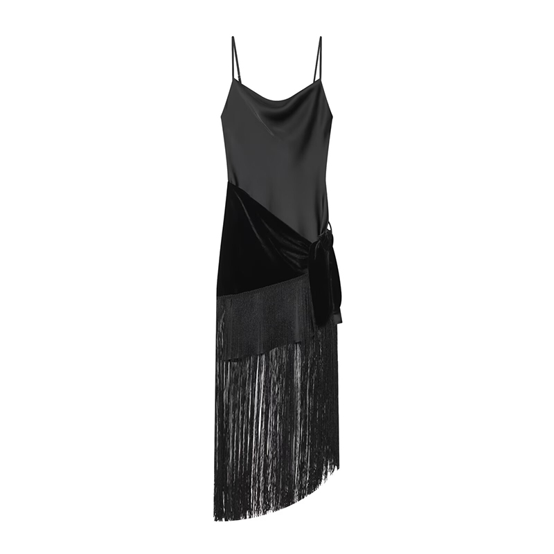 YENKYE Nieuwe 2026 Vrouwen Kwastje Patchwork Satijnen Sling Sexy Jurk Avondje Uit Party Vestidos