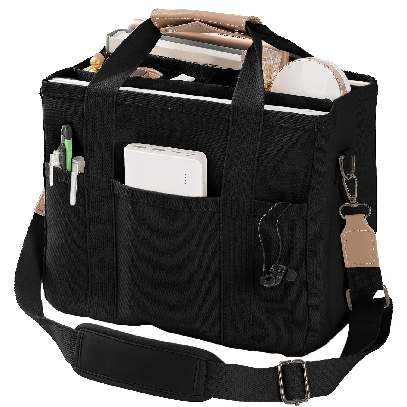 Senhoras bolsa de lona multi bolso grande capacidade sacola alça de ombro ajustável casual bolsa de compras de ombro