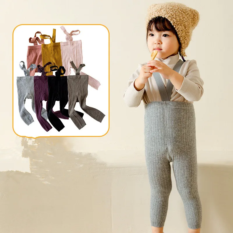 Medias de punto para bebés y niños, medias con tirantes para recién nacidos, pantimedias sólidas de cintura alta, mallas generales