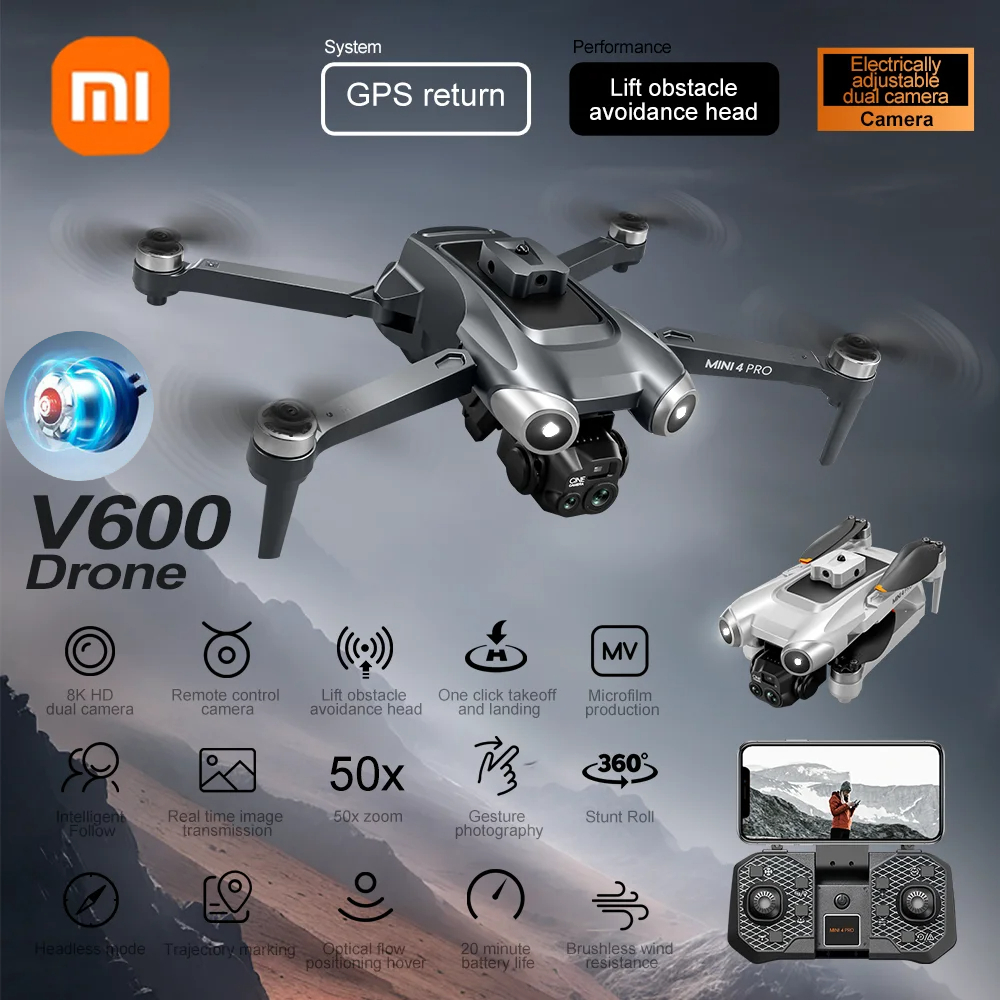 Xiaomi V600 Drone Mini Pro Max Professional HD กล้องคู่ Optical Flow ตําแหน่งหลีกเลี่ยง WIFI FPV UAV GPS Quadcopter RC