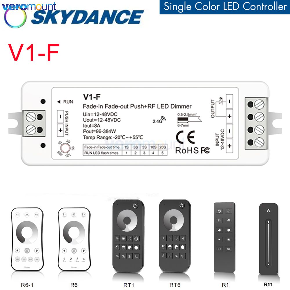 Skydance DC12V 24V 48V V1-F LED de contrôle variateur décoloration 5 vitesses de décoloration poussée gradation prise en charge 2.4G RF télécommande