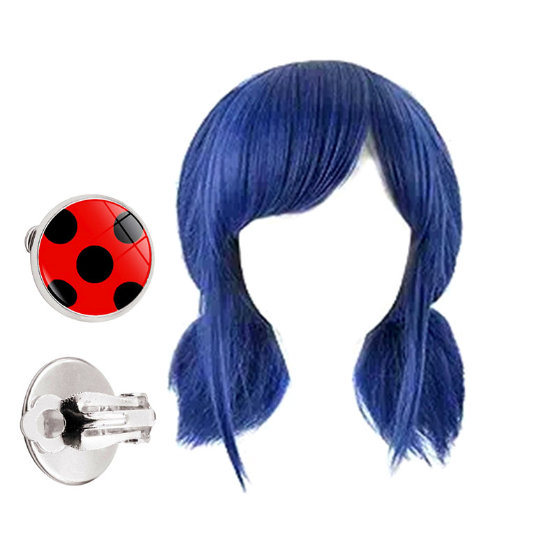 Peruca cosplay azul para menina fantasia de halloween perucas curtas para mulheres estilo único perucas anime com perucas boné par grátis de brincos