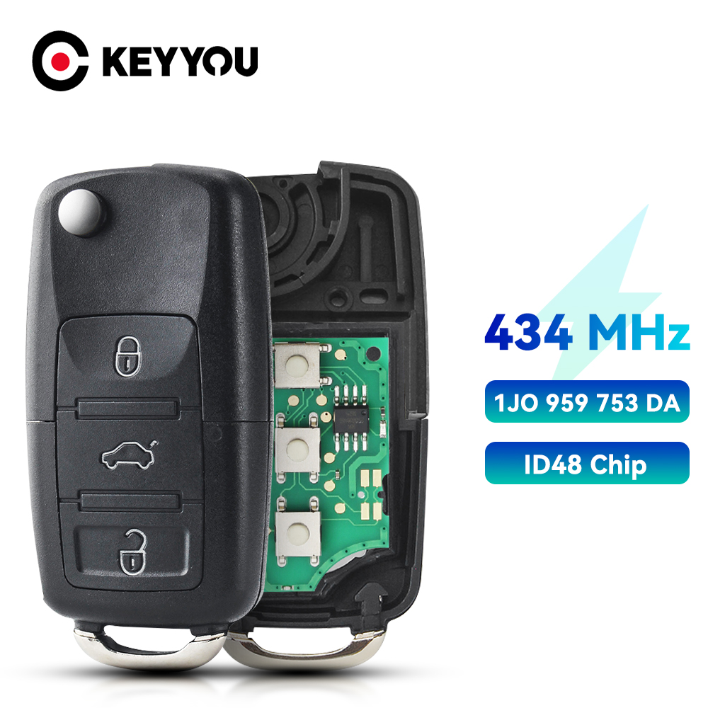 KEYYOU Chiave A Distanza Dell'automobile 434Mhz ID48 Chip Per Volkswagen Per VW Beetle Bora Passat Golf Seat Skoda 1J0959753DA HLO 1J0 959 753 DA