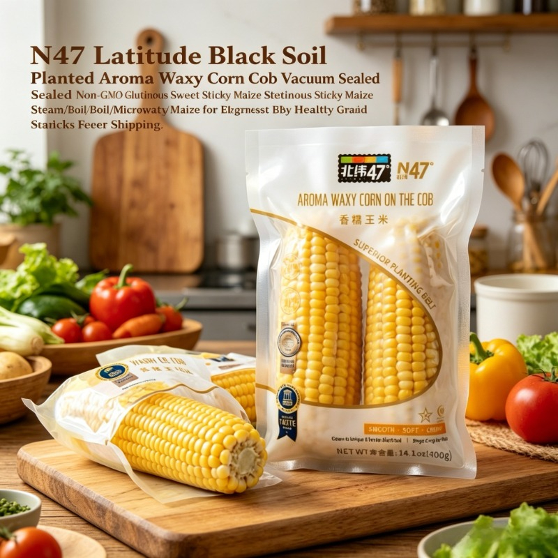 Maíz Glutinoso Negro N47, Dulce y Cremoso, Sin OMG, Envasado al Vacío, Apto para Vapor, Microondas, Parrilla y Barbacoa, Snack Saludable de Granos