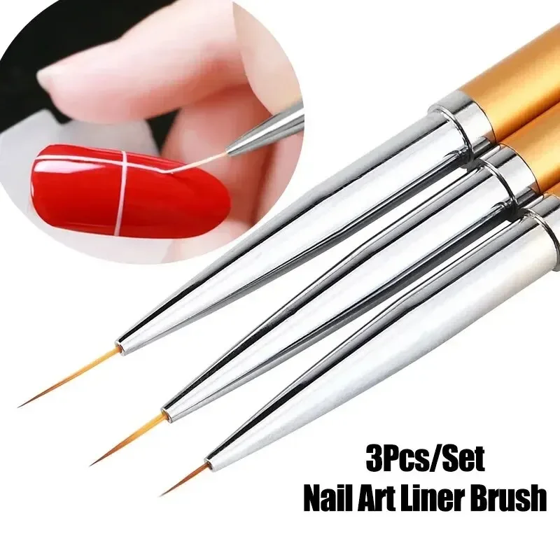 3 ชิ้นอะคริลิค French Stripe Nail Art Liner แปรง 3D เคล็ดลับเส้นลาย DIY วาดปากกา UV เจลแปรงจิตรกรรมปากกาเล็บเครื่องมือ