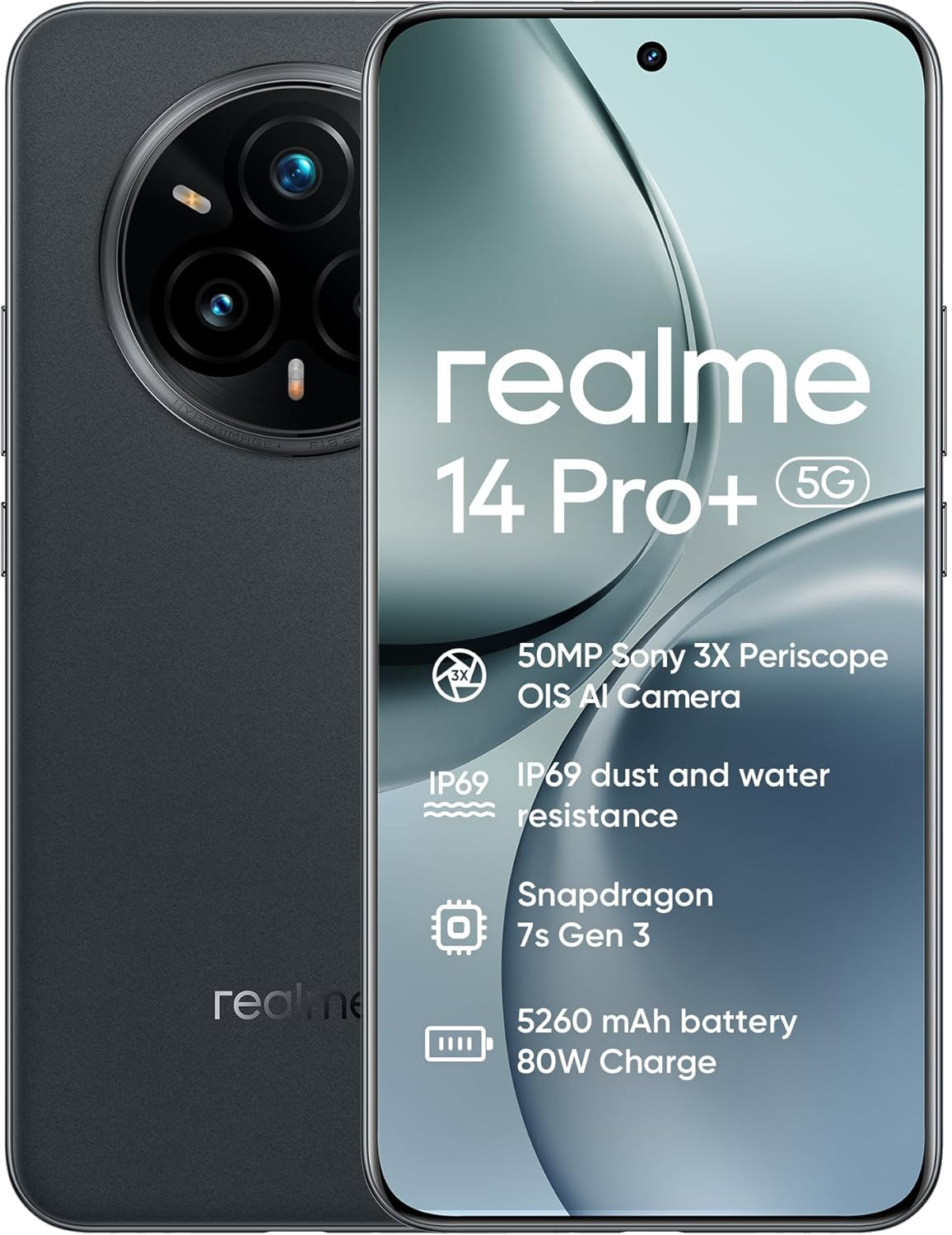 Global Version realme 14 Pro+ 5G Smartphone Sony 3X Periscope OIS Camera Snapdragon7s Gen 3 80W SUPERVOOC Charge IP69