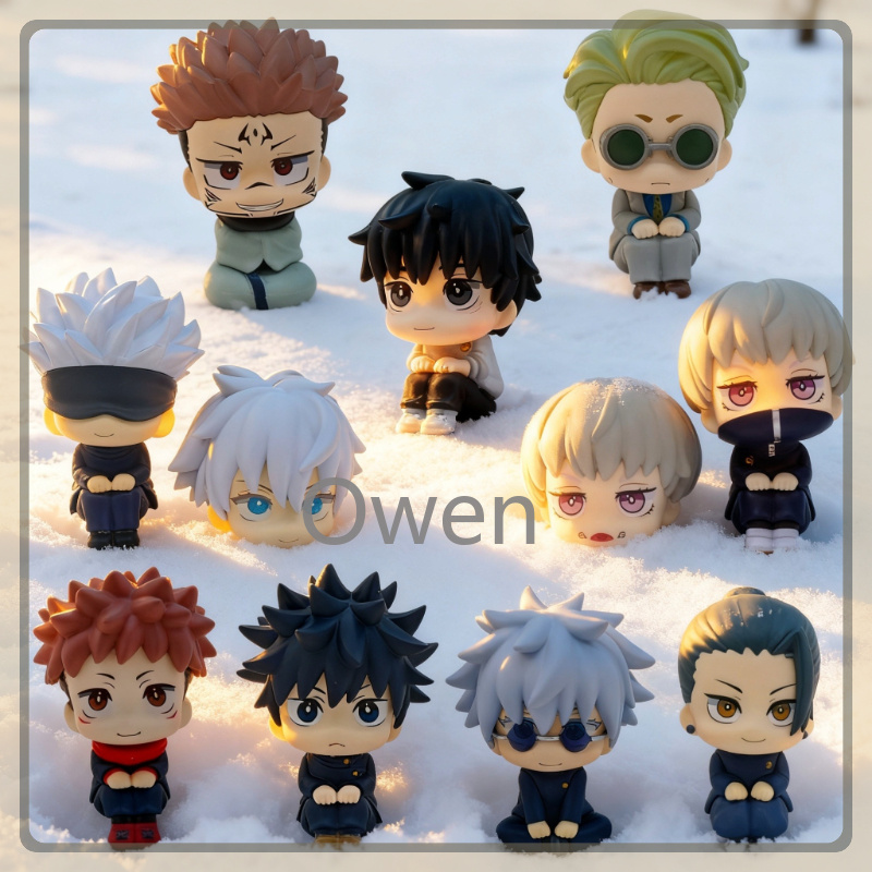 Gojo Satoru Fushiguro Megumi Inumaki Toge Jujutsu Kaisen Figur Pose Duduk PVC Versi Q Patung Aksi Hadiah Meja 2 Kepala Ver
