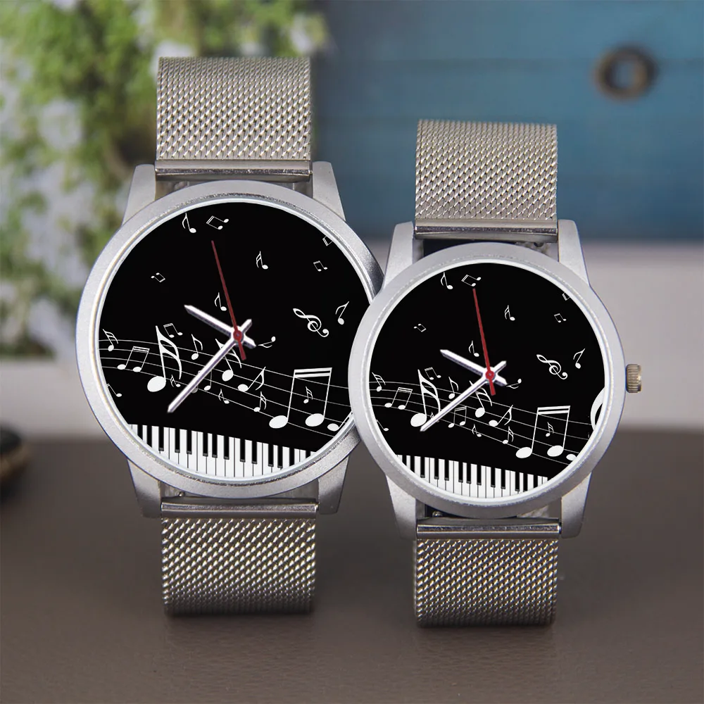 Personalizado 45/38mm homem negro colok teclas de piano nota musical relógios de ouro rosa lembrança cinto de prata universal para presente masculino e feminino