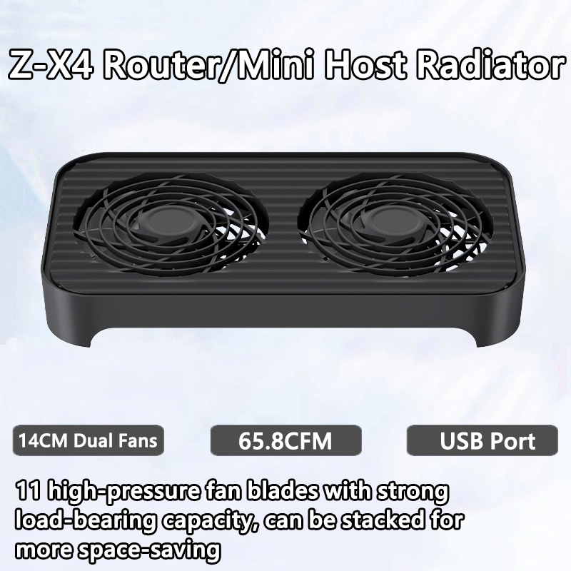 Enrutador Warvank Z-X4/mini radiador host, ventilador dual silencioso, diseño de interfaz USB, soporte elevado, base de refrigeración de doble ventilador