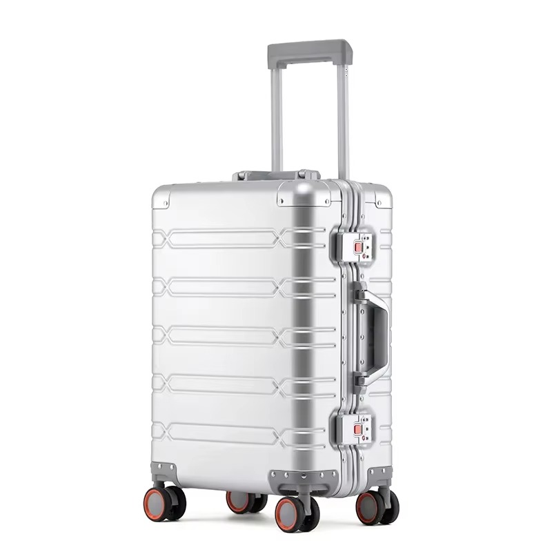 Koper Aluminium-magnesium 100% Bagasi Bergulir Kapasitas Besar dengan Roda Pemintal Tas Troli Travel 20 Inci Koper Jinjing