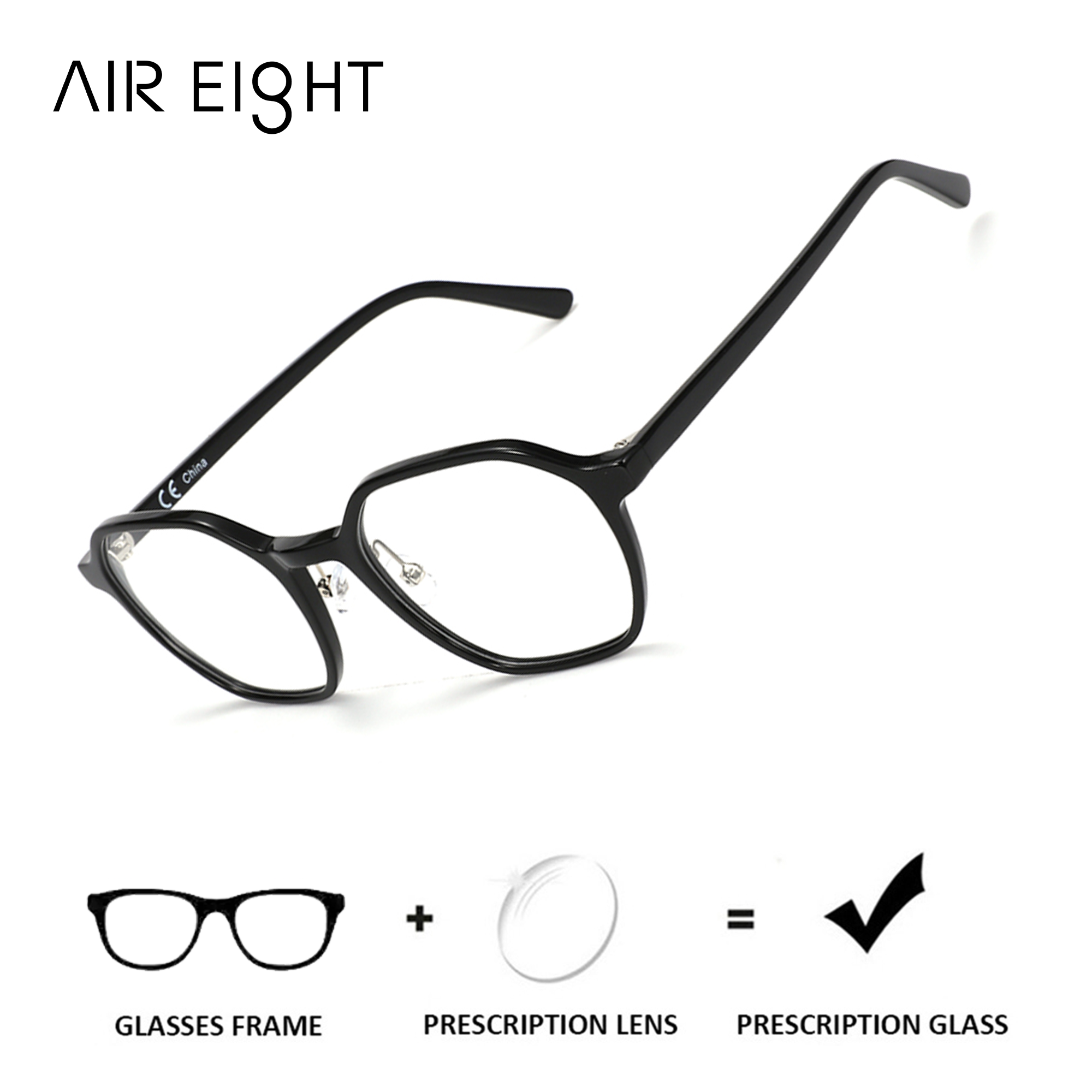Очки AIR EIGHT Polygon с индивидуальной рецептурой для коррекции зрения, унисекс, из ацетата, для коррекции близорукости, оптические очки
