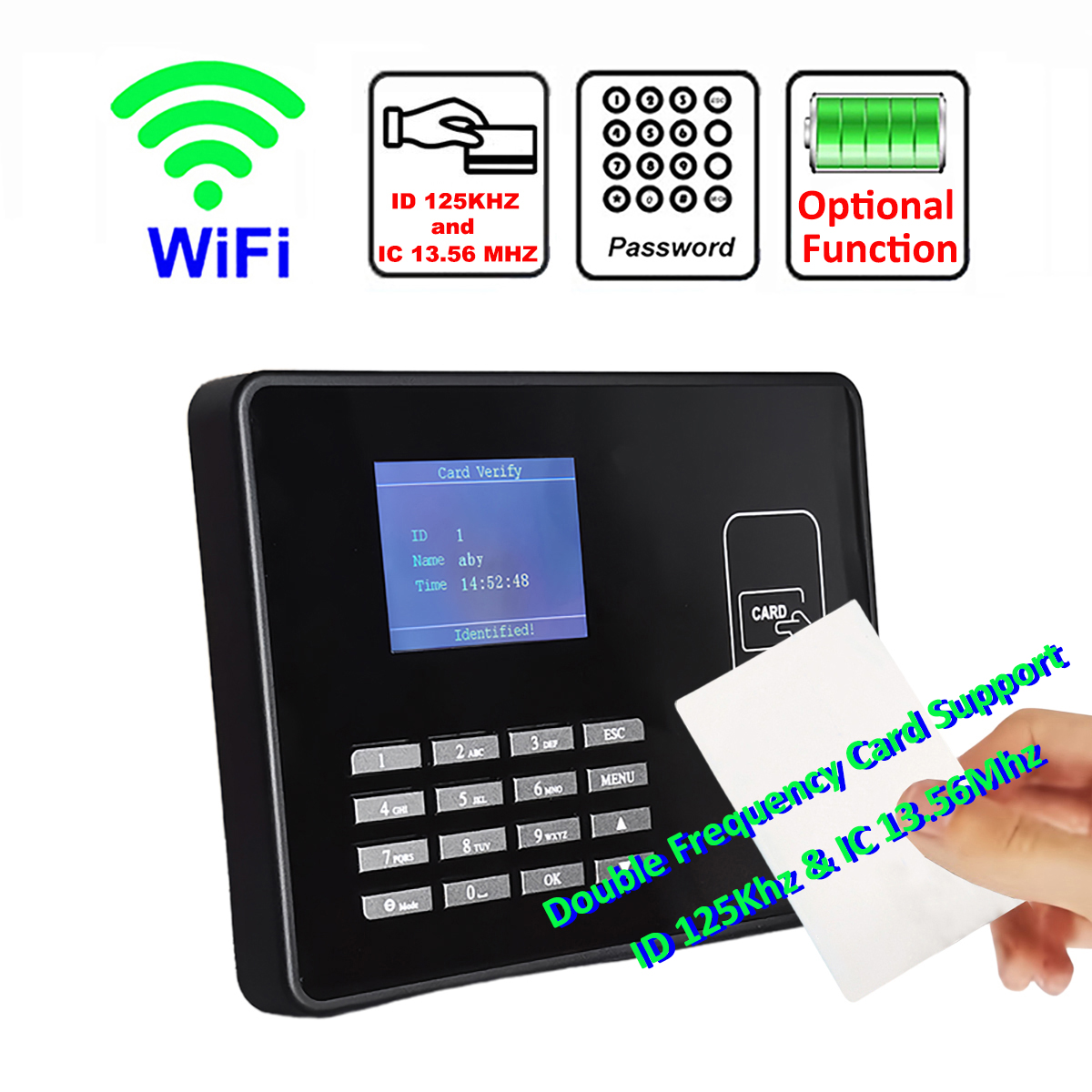 Wi-Fi бесконтактная RFID IC NFC-карта, машина учета рабочего времени, смарт-карта, система часов, помощь для проверки сотрудников с опцией батареи