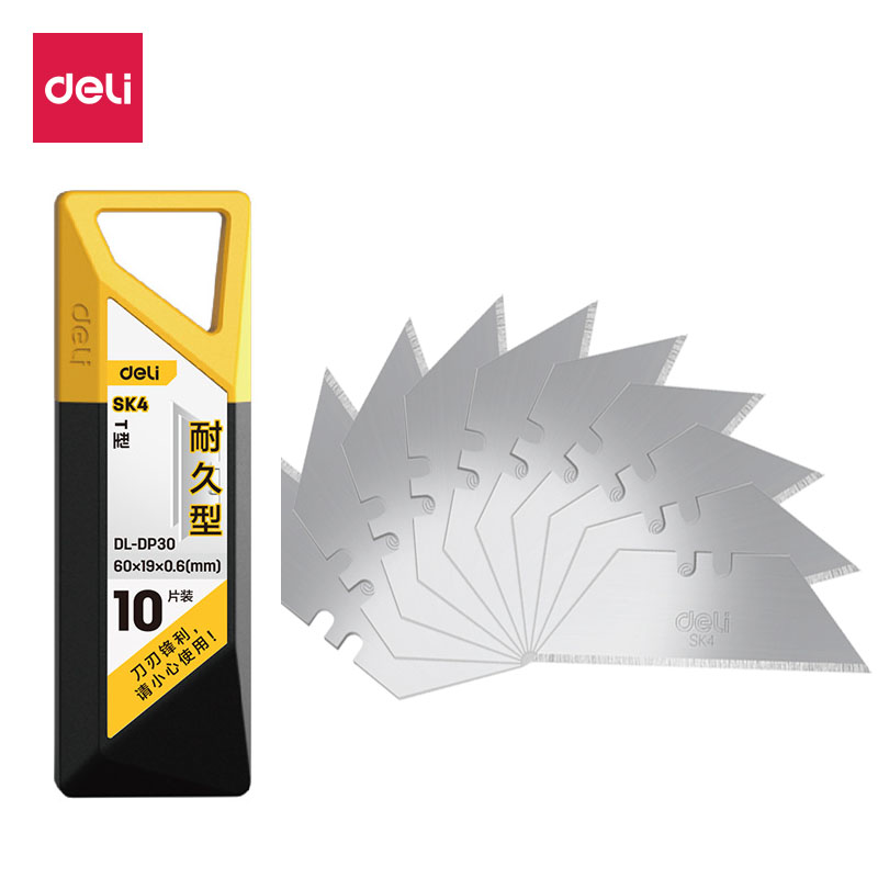 Deli 10 unids/caja hoja de cuchillo 19mm de ancho SK4 cuchillas de cuchillo de utilidad de Metal para el hogar escuela artesanía caja de papel hoja trapezoidal de corte