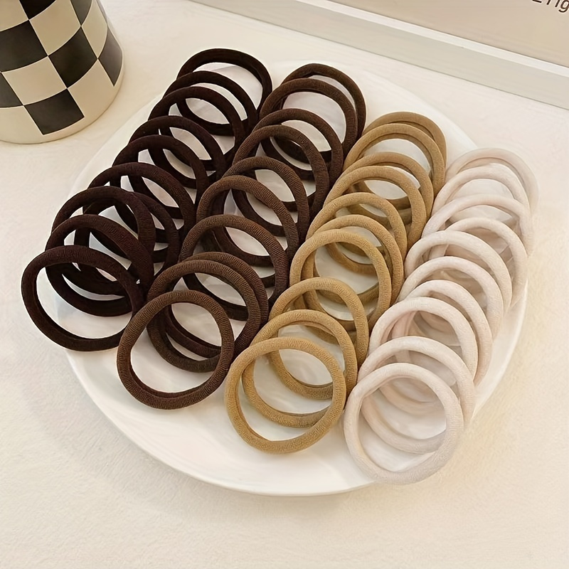 50/100pcs Boho ไม่มีรอยต่อผมยืดหยุ่น-หนาสบายและทนทานผู้ถือหางม้าสําหรับผู้หญิง-สีทึบอุปกรณ์เสริมผม