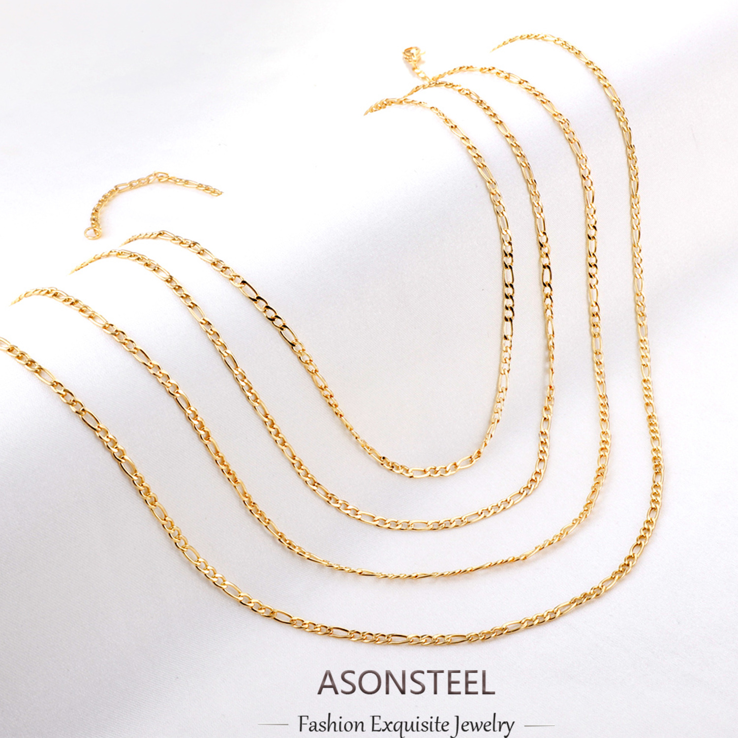 ASONSTEEL, 1 pieza, cadena de eslabones cubanos Figaro a la moda, collar de acero inoxidable de 45cm/50cm/55cm/60cm, joyería de Color dorado, regalo para mujeres y hombres