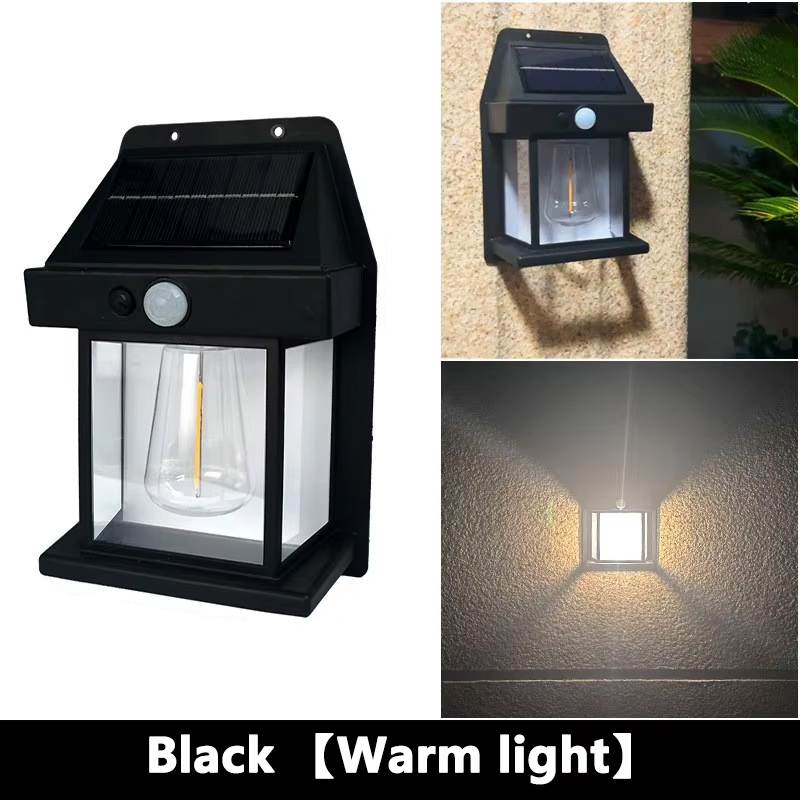 Luz de pared solar de tungsteno para exteriores con sensor de movimiento, luz de seguridad LED impermeable IP65 para patio/puente/portico/panneña/balcón