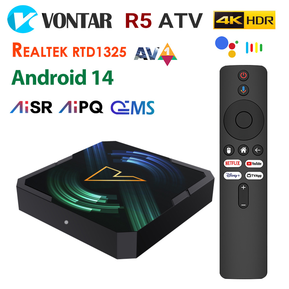 ТВ-приставка VONTAR R5 ATV Android14 Realtek1325 Поддержка AI-PQ AI-SR HDR10+Wifi6 4K HD 2.1b AV1 100M LAN Медиаплеер Телеприставка