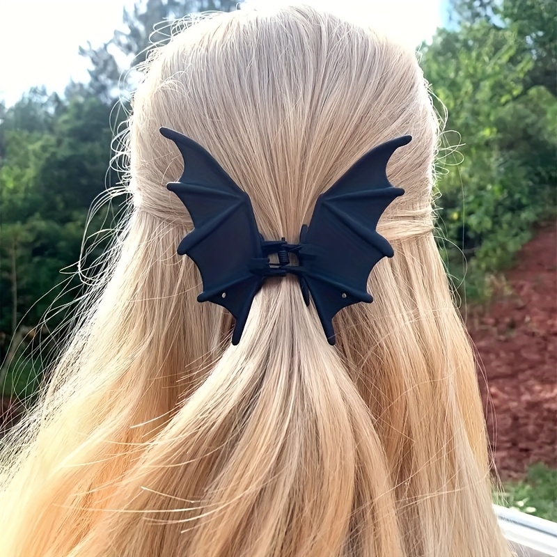 Pinza para el pelo de murciélago gótica para mujer, horquilla con estampado de animales estilo gótico Punk negro mate para Halloween, elegante accesorio para el cabello de fiesta