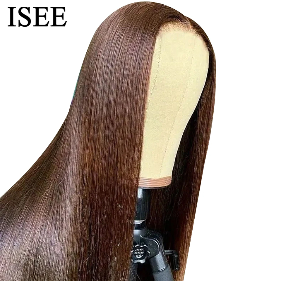ISEE Hair # 4 пары прямых париков без клея, готовых к носке, шоколадно-коричневого цвета, с кружевной передней частью, парики с кружевной застежкой 7x5 для женщин, готовые к использованию.