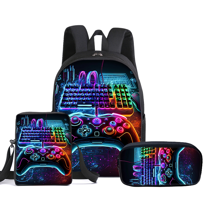Hot GamePad 3 Buah/Set Ransel dengan Tas Kurir, Tas Pensil, Tas Sekolah untuk Anak Laki-laki/Perempuan Hadiah Terbaik Tas Sekolah Siswa Kartun 2D