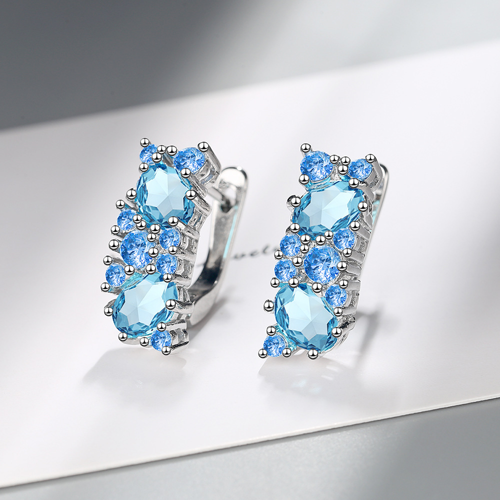 Nuovo Arrivo Orecchini Femminili 925 Sterling Silver Blu Rotondo Zircone Orecchini con perno Per Le Donne Gioielli Regalo Pendientes Oorbellen