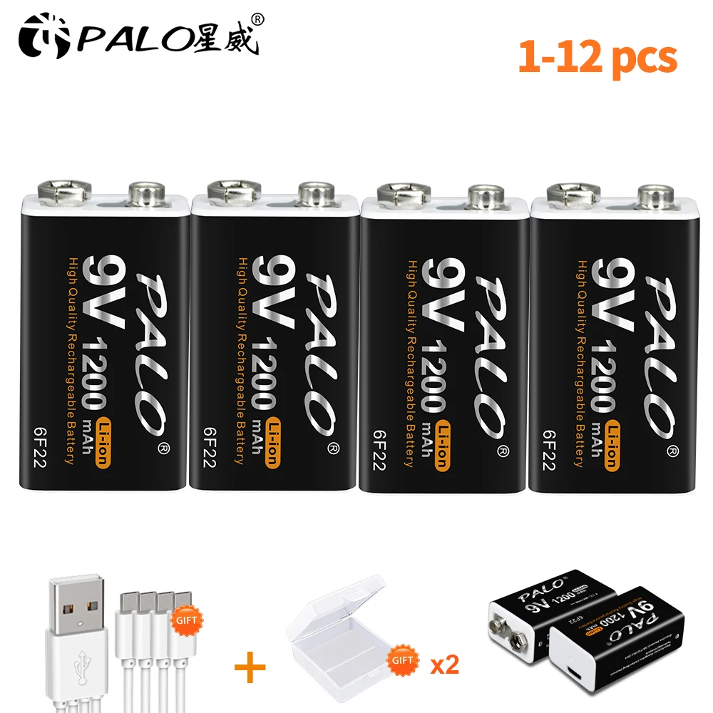 Baterai 9V Isi Ulang 1200MAh USB Mikro Mahkota Li-ion Baterai 6F22 9V untuk Mikrofon Detektor Logam Model Helikopter RC
