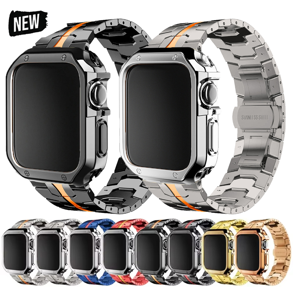 Ремешок из нержавеющей стали + чехол из ТПУ для Apple Watch 49 мм, 46 мм, 45 мм, 44 мм, ремешок + чехол для серии 10, 9 8 7 6 5 4 SE Ultra Watchband