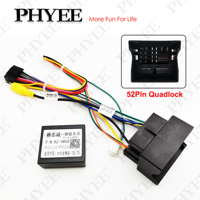MQB Quadlock 52 pines CAN Bus decodificador arnés de cableado, soporte SWC, adaptador de Radio Android Plug & Play de 16 pines para VW Golf 7 Passat B8