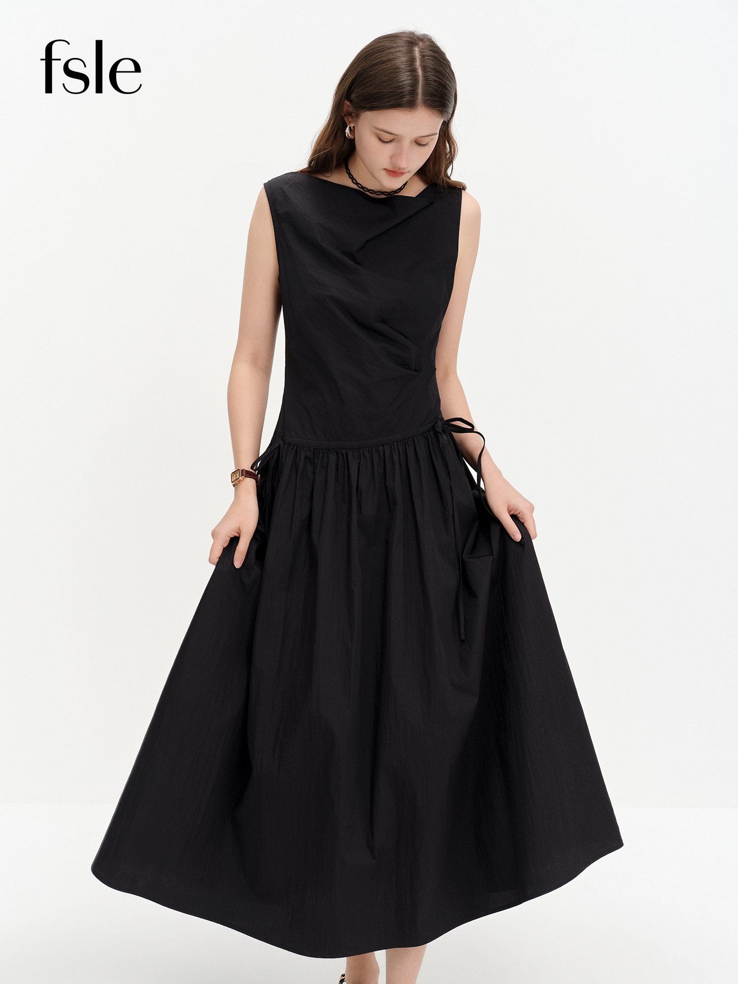 FSLE 2026 Sommer Damen One-Shoulder Asymmetrisches Ärmelloses Kleid Kariertes Midi-Kleid für Rebellischen Preppy- & Urlaubsstil