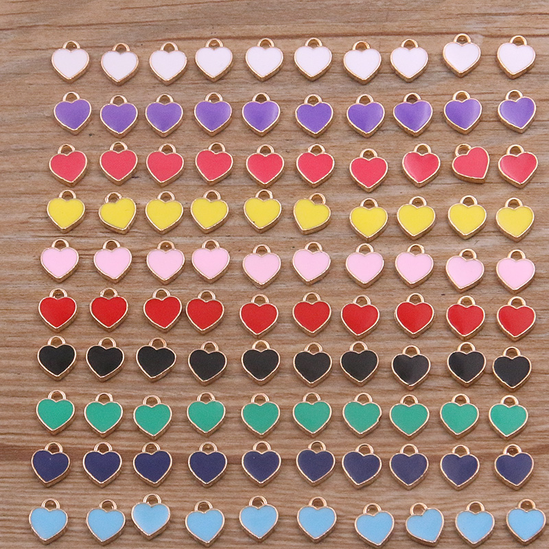 50PCS 6*8mm 10 Farbe Legierung Metall Tropfen Öl Kleine Herz Charms KC Gold Anhänger Für DIY armband Halskette Schmuck Machen