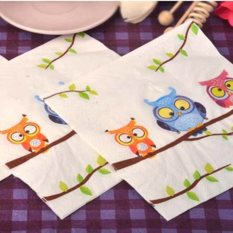Wholesale New Owl Print Napkins Cartoon Series Wedding Restaurant Hotel Party Paper placemats 20pcs/pac 2-ply 33*33cm Food Grade