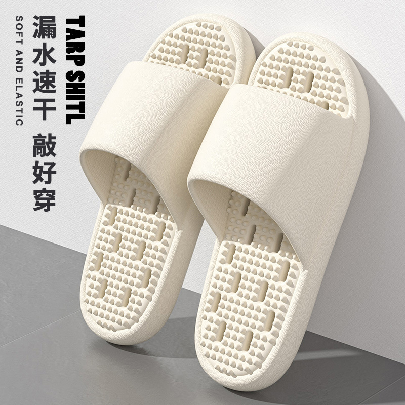 Zapatillas antideslizantes para baño, zapatillas refrescantes transpirables para masaje de suela gruesa y secado rápido con fugas en el hogar para todas las estaciones