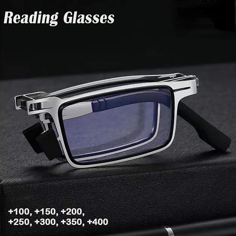 Óculos de leitura dobráveis retrô para homens/mulheres, armação de metal, óculos anti-luz azul com estojo grátis