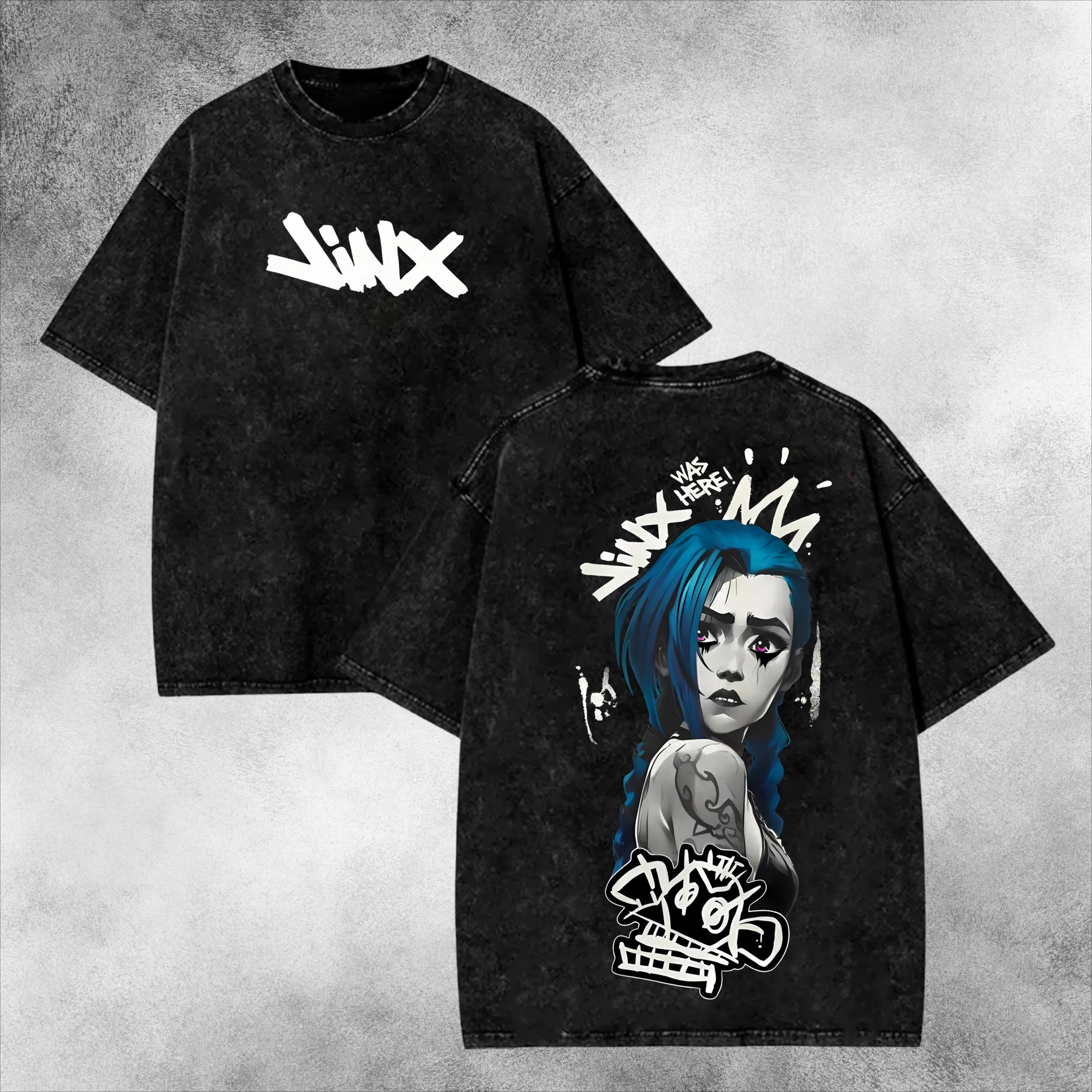 Arcane Jinx Unisex Fit Washed T-Shirt, Retro Game Character Vintage Washed Shirt, Geschenk für Spieleliebhaber