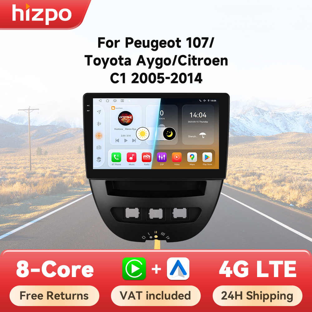 Hizpo sistemas de coche inteligentes Radio para Peugeot 107 Toyota Aygo Citroen C1 2005 - 2014 CarPlay inalámbrico Android Auto No 2 din 2din DVD
