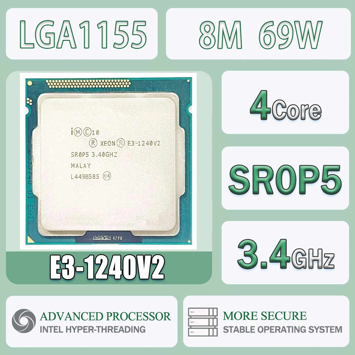 Intel Xeon E3-1240V2 Четырехъядерный процессор 3,4 ГГц 8 м 69 Вт E3 1240 V2 Компьютерный процессор Сервер E3 1240V2 Упаковка LGA 1155
