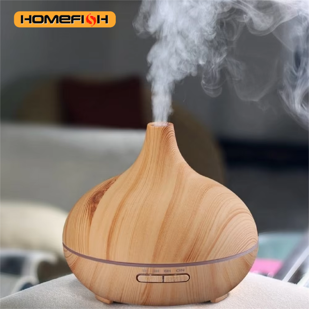 HOMEFISH USB Bedroom Air Humidifier with Rotating Flame Effect Aromatherapy Diffuser Mist Maker Fogger And Projection Light