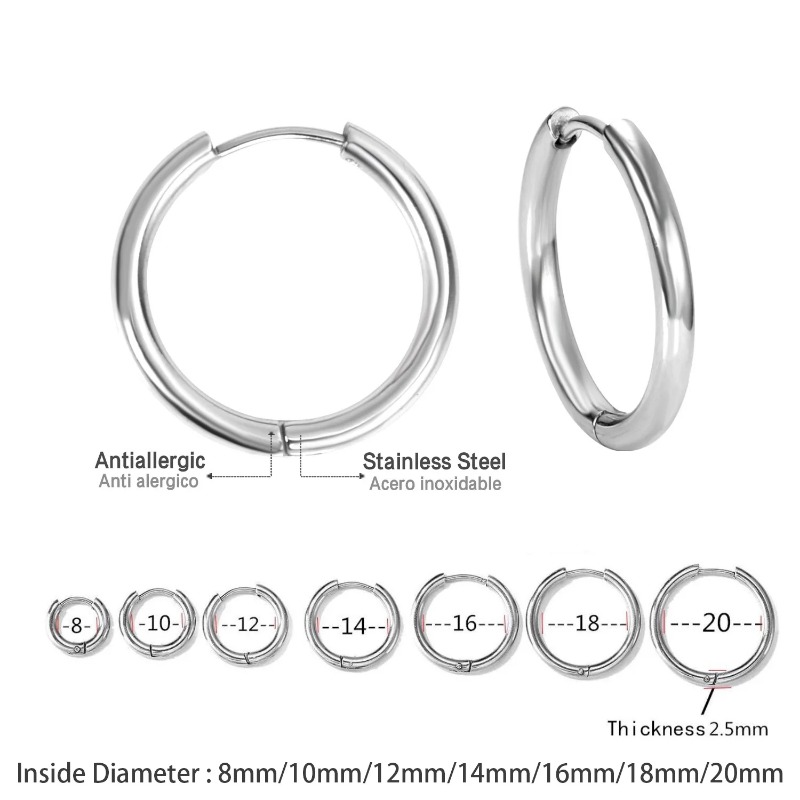 2Pcsขนาดเล็กHoopต่างหูสําหรับผู้หญิงผู้ชาย,เงินสีสแตนเลสรอบวงกลมPendientes Mujer 2023 Hypoallergeic