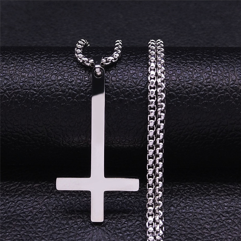 Sorcellerie païenne acier inoxydable à l'envers croix collier femmes/hommes inversé croix collier bijoux collier N8373S02