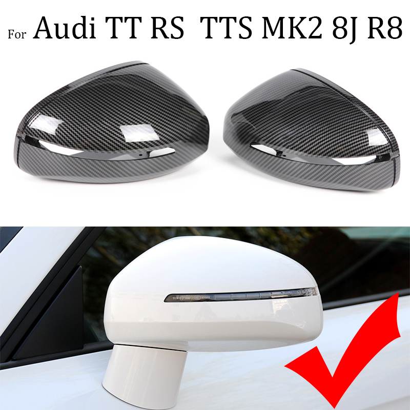 Copertura dello specchio per Audi TT TTS TTRS MK2 (8J) R8 (42) 2007-2014 Sostituzione del tappo vista posteriore esterno in fibra di carbonio/nero lucido