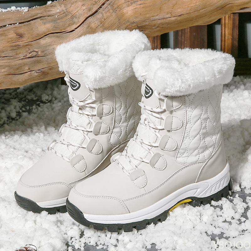 Wintersneeuwlaarzen voor dames, buitenreizen, waterdicht, antislip, verdikt, warm, hoge katoenen schoenen, dameslaarzen met tussenzool