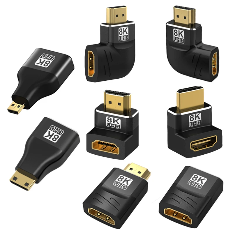 8K HDMI 2.1 어댑터 90도 270도 직각 남성-여성 변환 컨버터 HDMI 케이블 연장 커넥터 (TV, 노트북, PC, 모니터용)