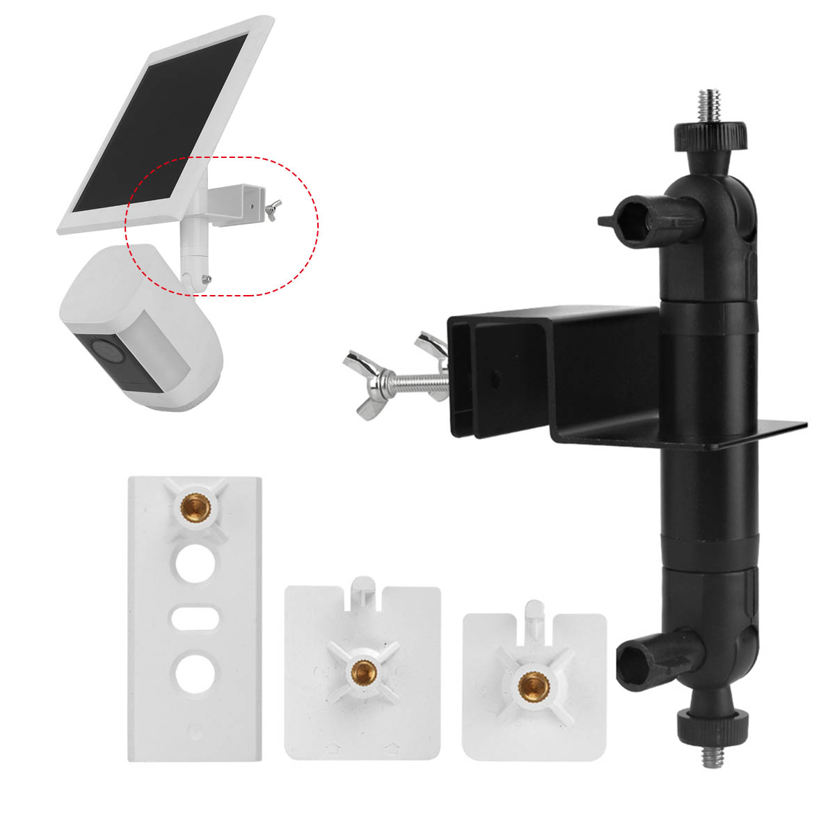 360 °   Soporte para cámara exterior y panel solar para Arlo EufyCam Ring Spotlight Cam Goal Mount No para perforar agujeros Soporte de montaje en pared