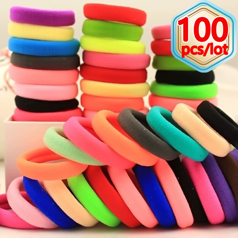 50/100 Uds bandas coloridas para el cabello cuerda niños Nylon Cola de Caballo titular Scrunchies banda de goma niñas Ealstic DIY sombreros lazos