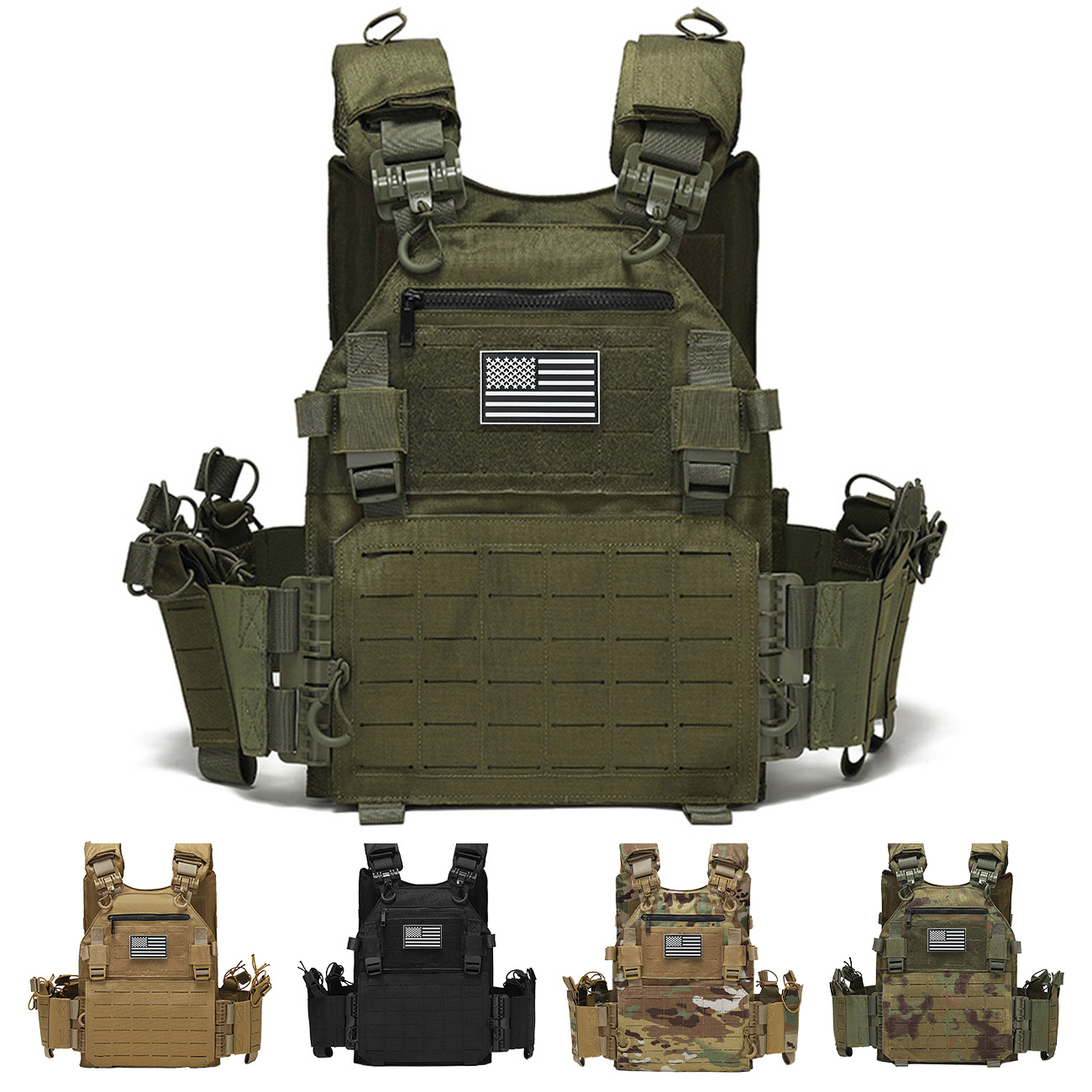 Colete de caça de liberação rápida com zíper no peito saco anti-roubo molle expansão modular colete elástico respirável