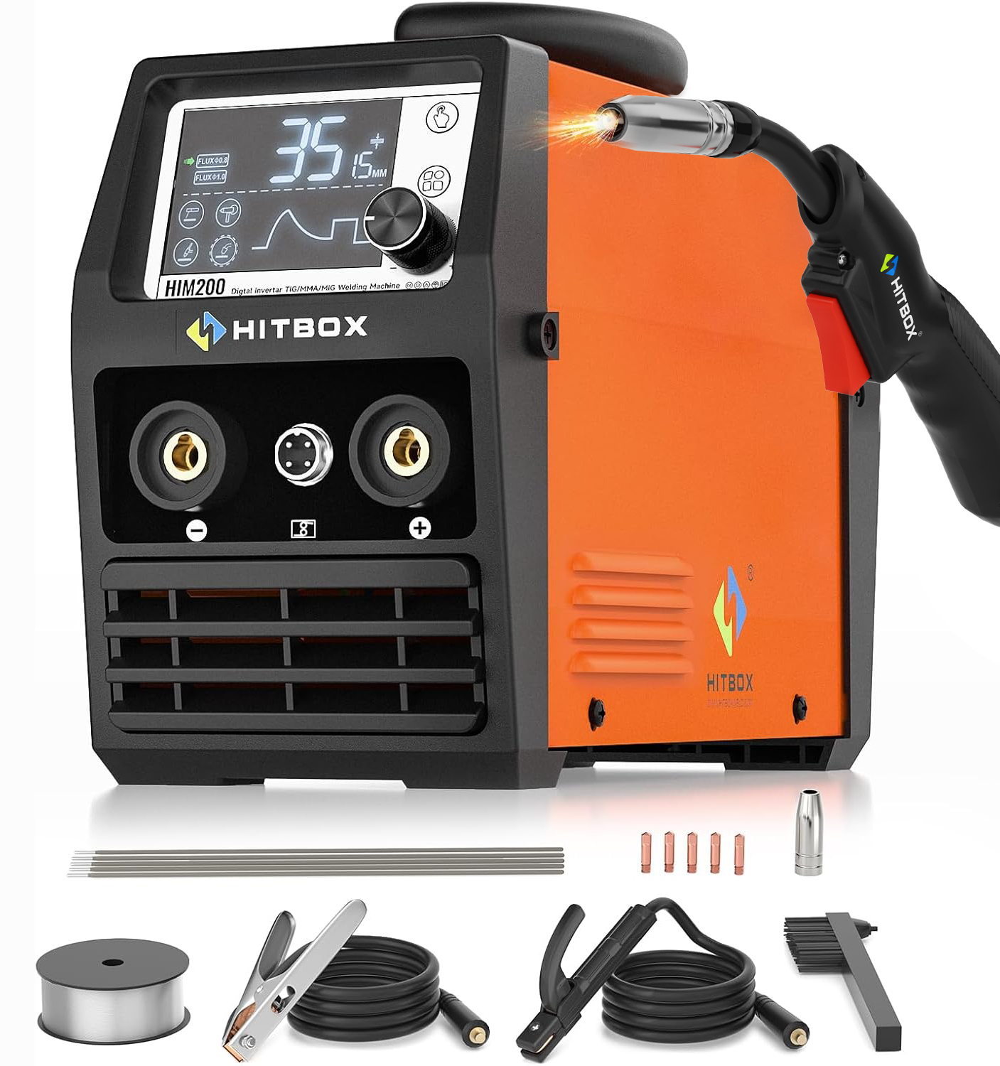 HITBOX HIM200 – soudeur multi-processus 220V, certifié ISO17637, ascenseur TIG/MMA/MIG, sans gaz, connecteur de torche Euro 3 en 1, économie d'énergie
