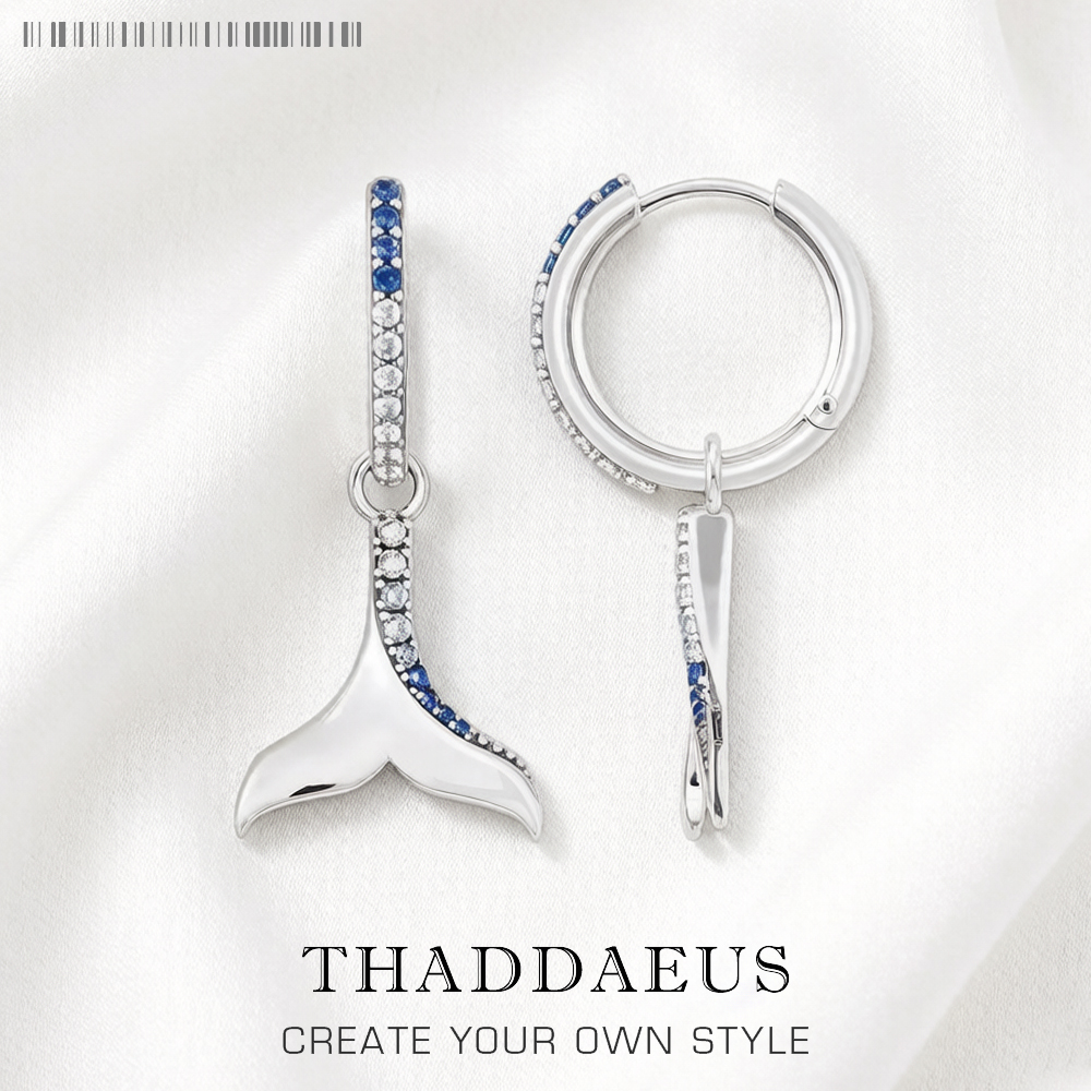 Blauwe staartvin scharnierende hoepel oorbellen Europa Glam fijne sieraden voor vrouwen gelukscadeau in massief 925 sterling zilver
