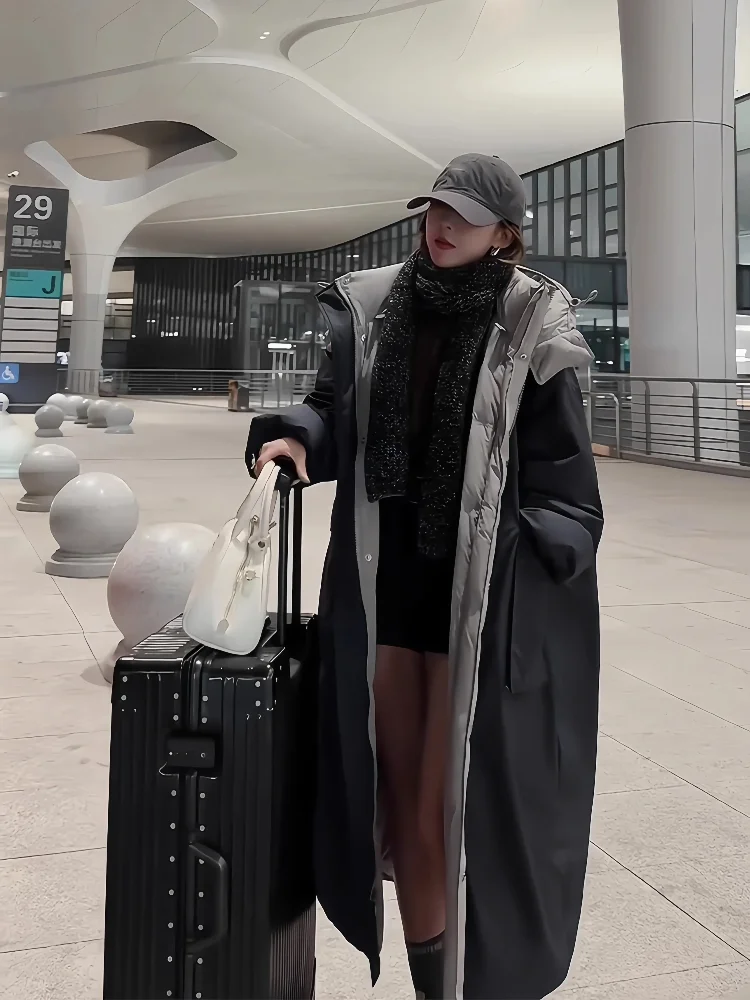 Abrigo largo de dos lados para mujer, chaqueta de invierno, nueva moda, chaquetas de plumón gruesas y cálidas, chaqueta acolchada de viaje
