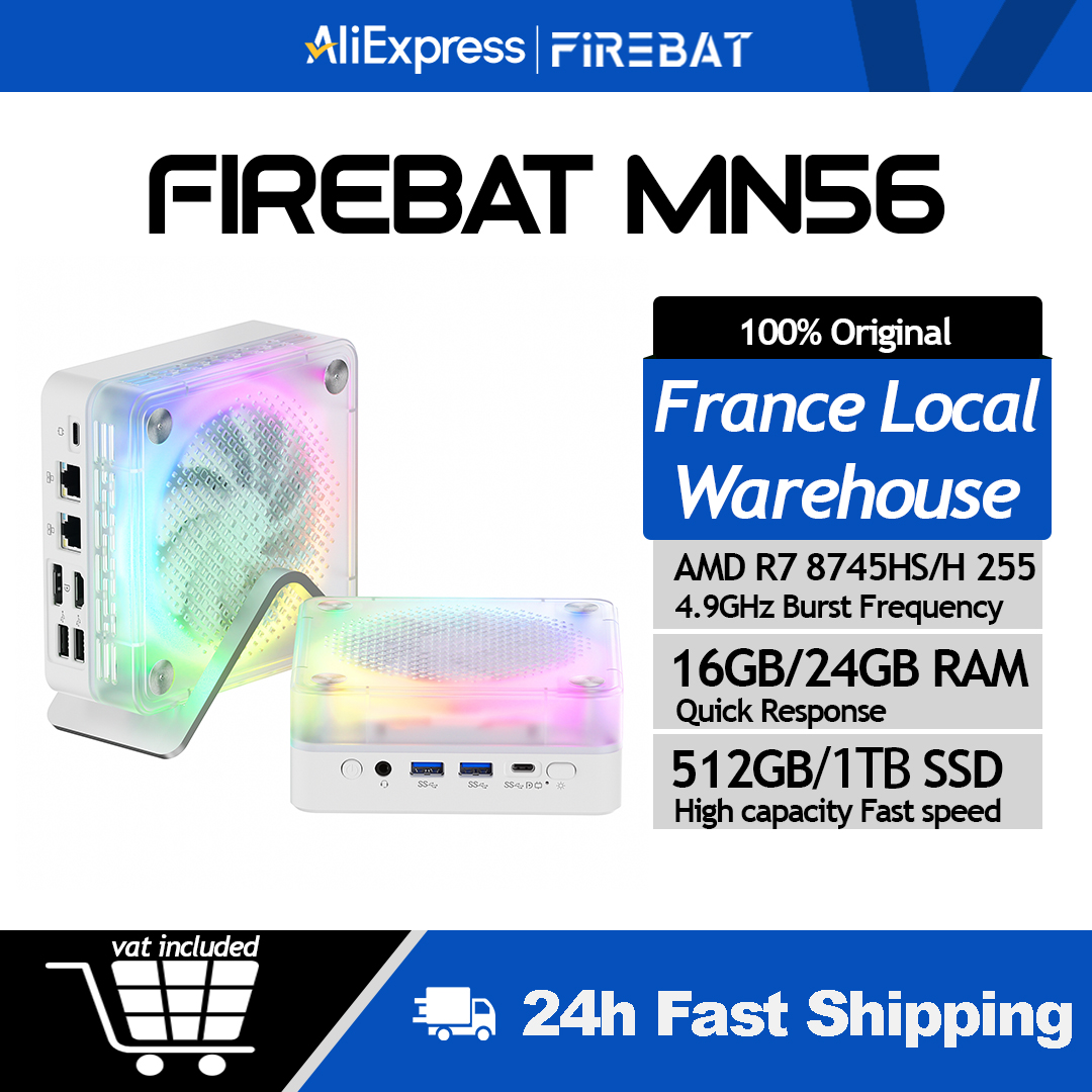 FIREBAT MN56 MINI PC AMD Ryzen 7 8745HS H255 DDR5 ROM 16GB 24GB SSD 512GB 1TB Desktopcomputer BT 5.2 WIFI6 HDMI TYPE-C USB Gaming Windows11 PC