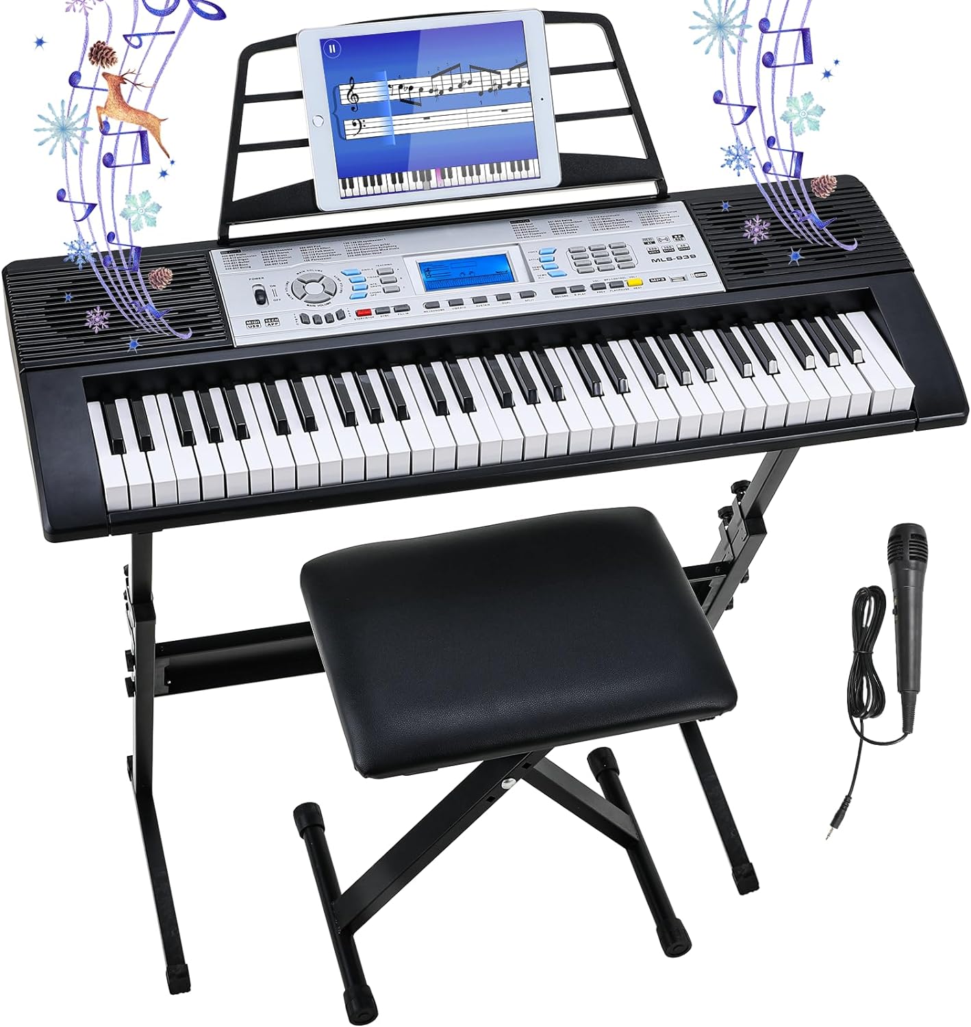 61 Toets Keyboard Piano, Digitale Piano Keyboard Set Voor Kinderen Met Microfoon, Dubbele Voeding, Ingebouwde Dubbele Luidsprekers, Lcd-Scherm